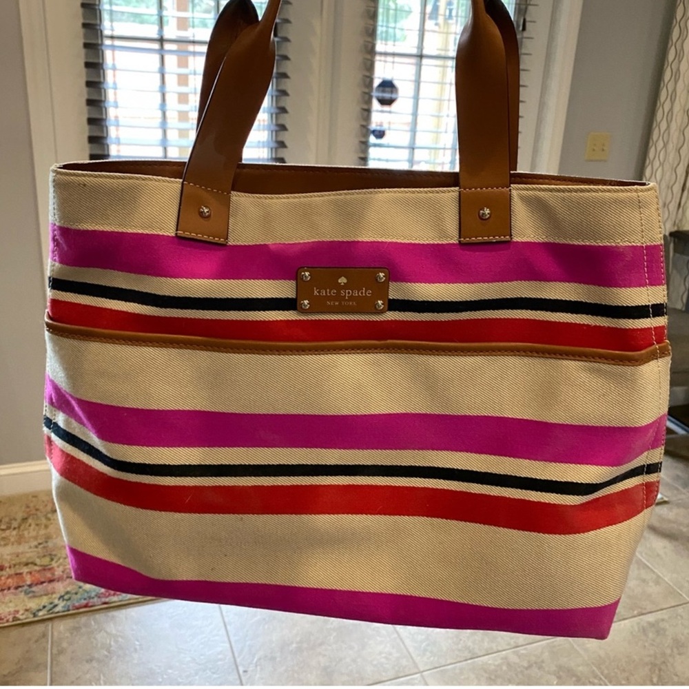 Kate Spade Pink and Tan Striped Tote